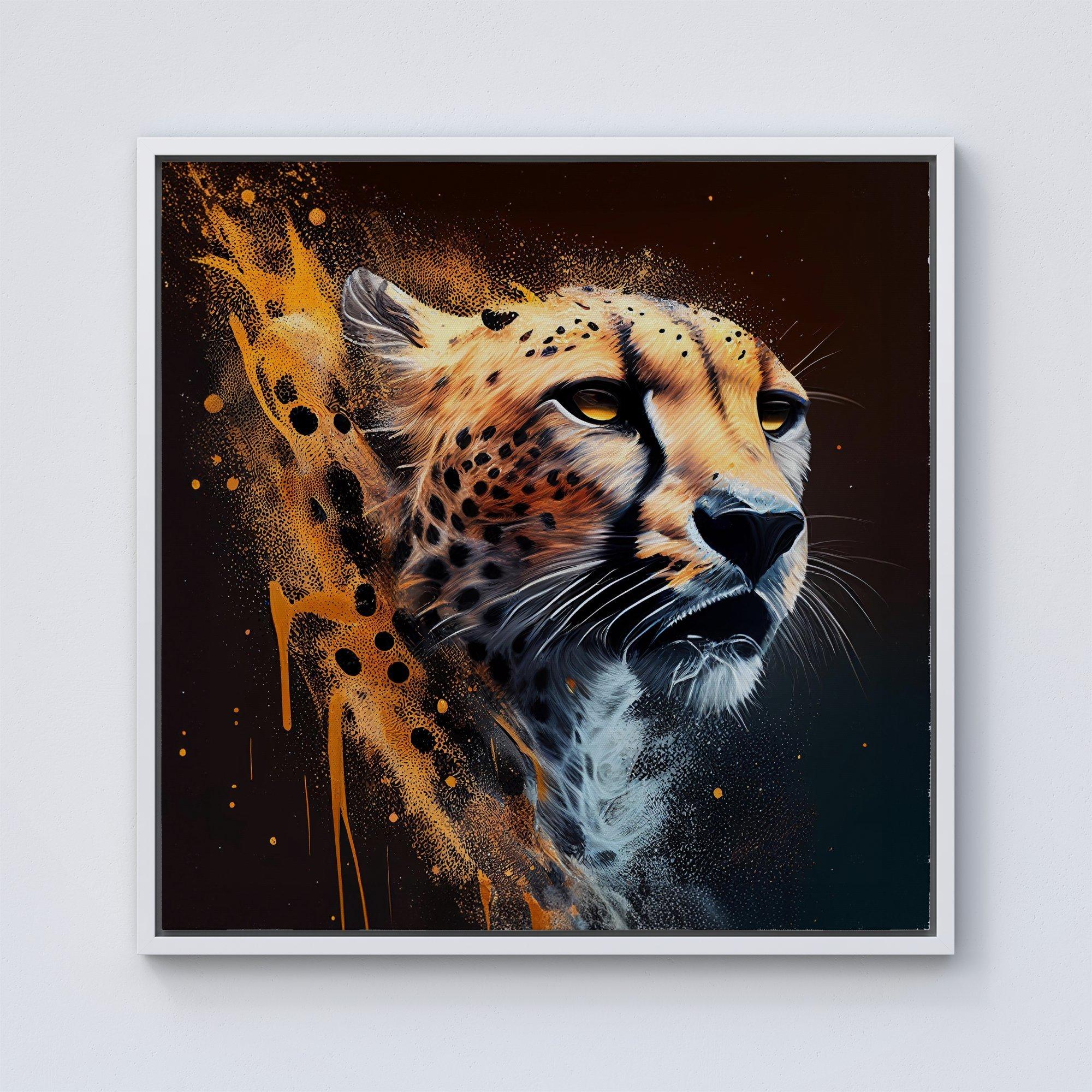 Cheetah Face Splashart Dark Background Framed Canvas